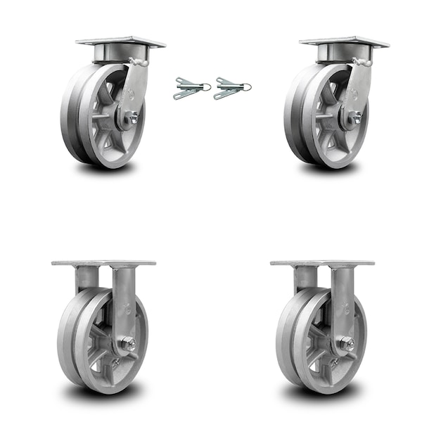 6 Inch Kingpinless V Groove Semi Steel Wheel Caster Swivel Locks 2 Rigid, 2PK